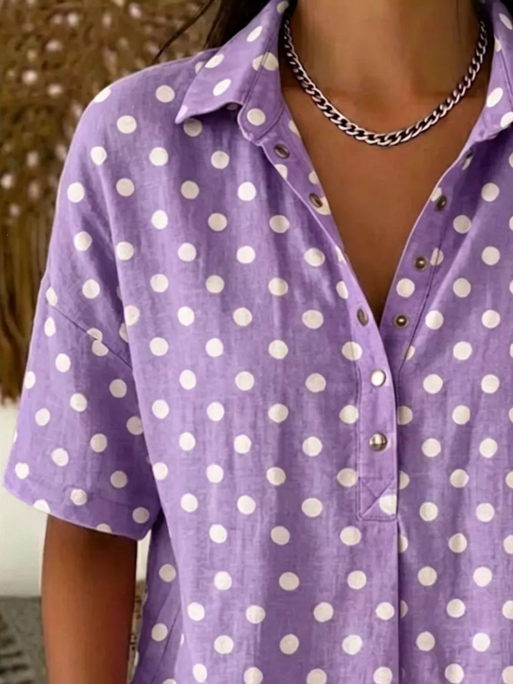 Full Size Polka Dot Short Sleeve Shirt Plus Size, image 5