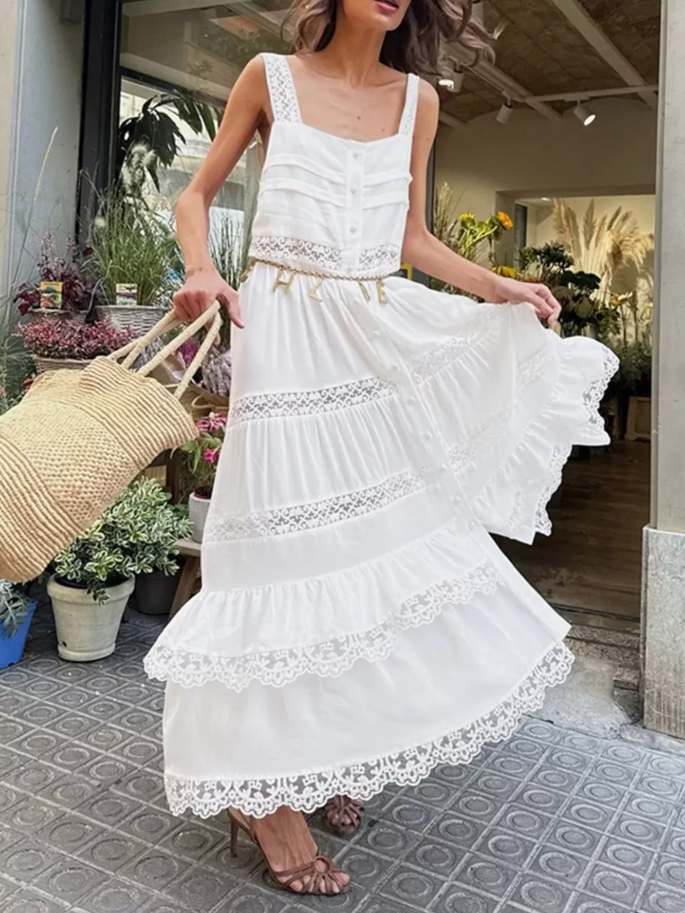 Lace Detail Wide Strap Dress, image 2