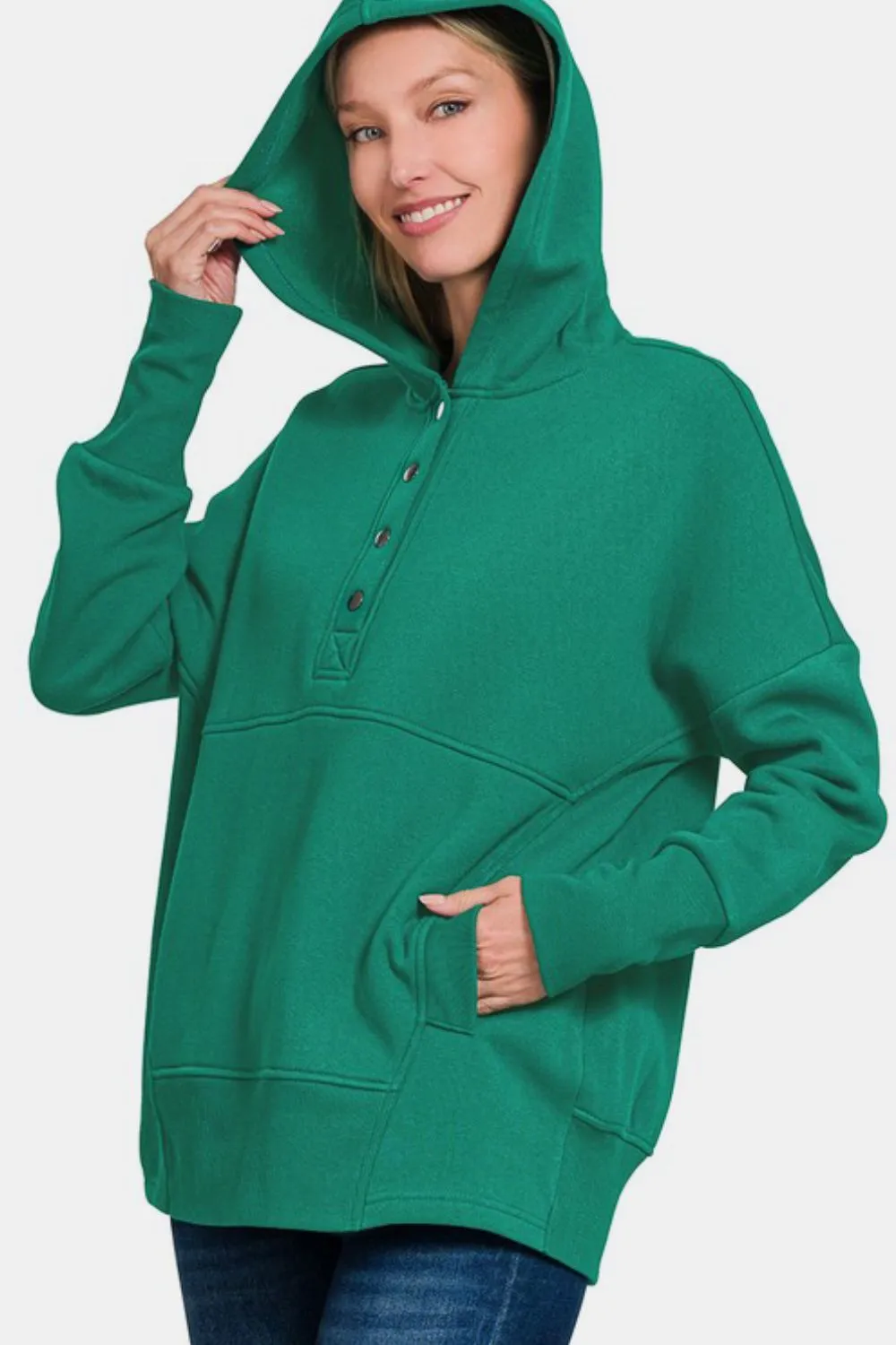 Half Snap Long Sleeve Hoodie with Kangaroo Pocket, image 3
