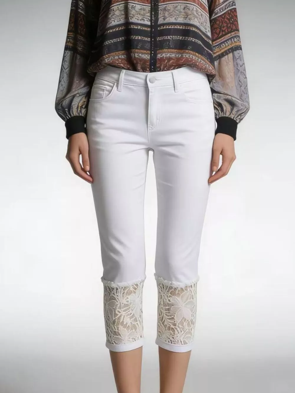 Full Size Lace Trimmed Capri Jeans Plus Size, image 3