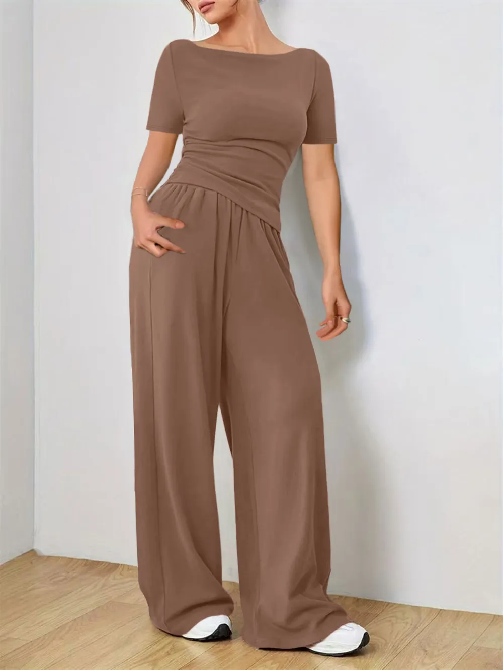 Round Neck Short Sleeve T-Shirt and Pants Set, image 9