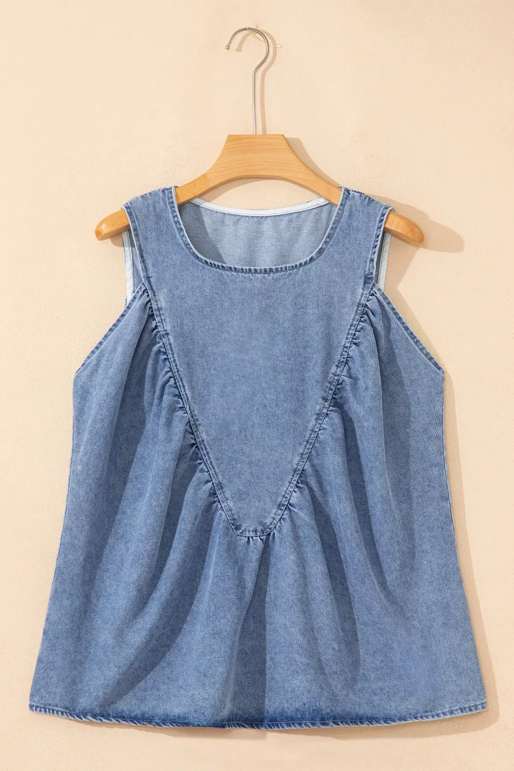 Denim Pleated Patchwork Sleeveless Top, image 5