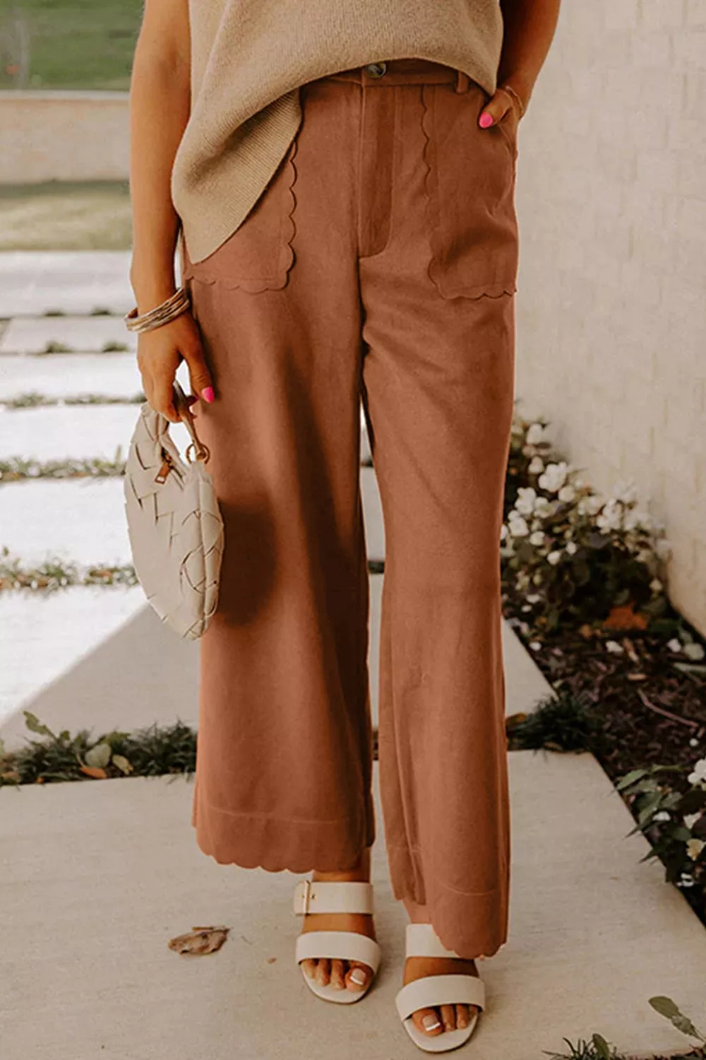 Scalloped Edge Pocket Full-Length Pants, image 4