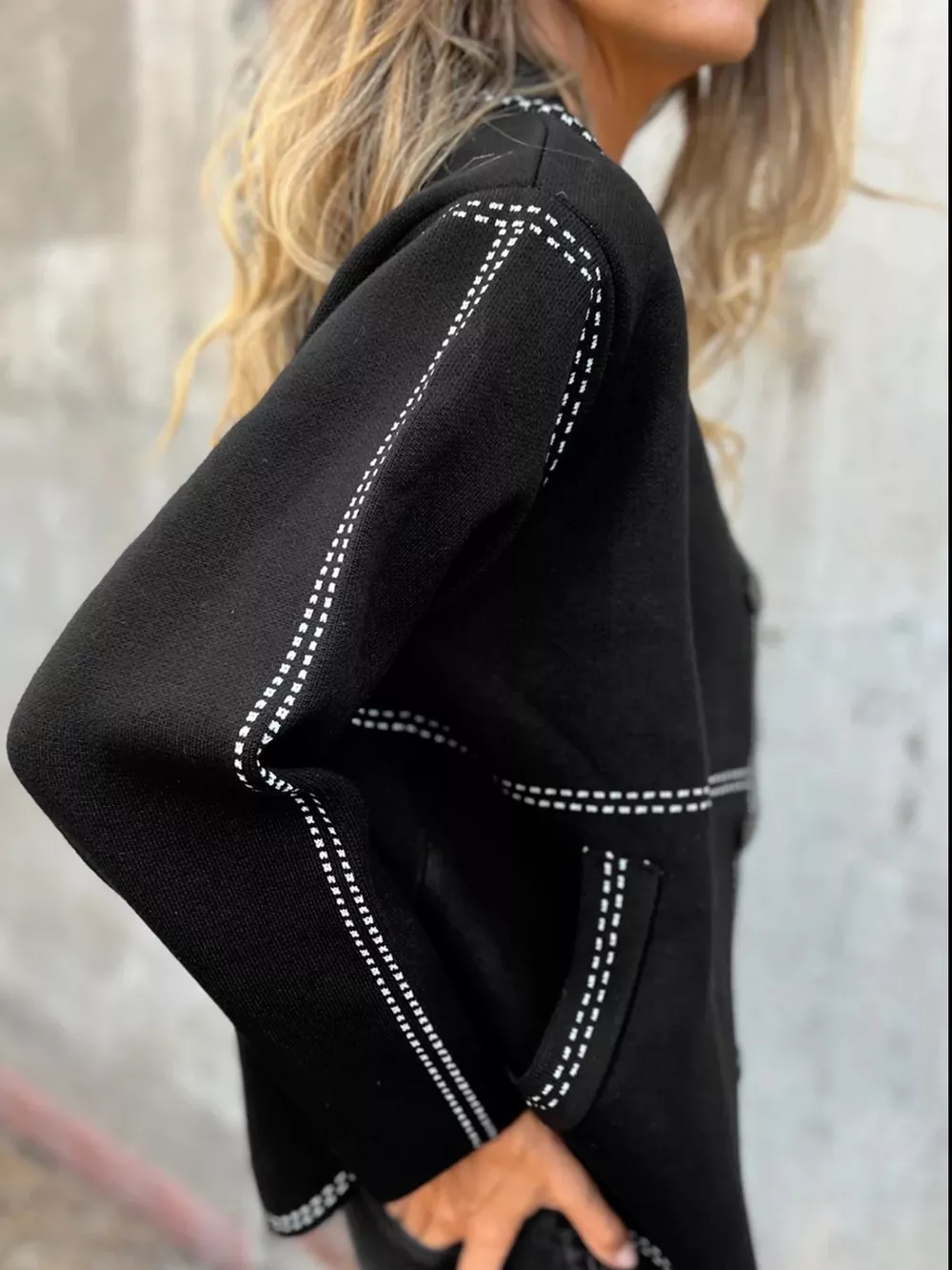 Contrast Trim Button up Sweater Cardigan, image 2