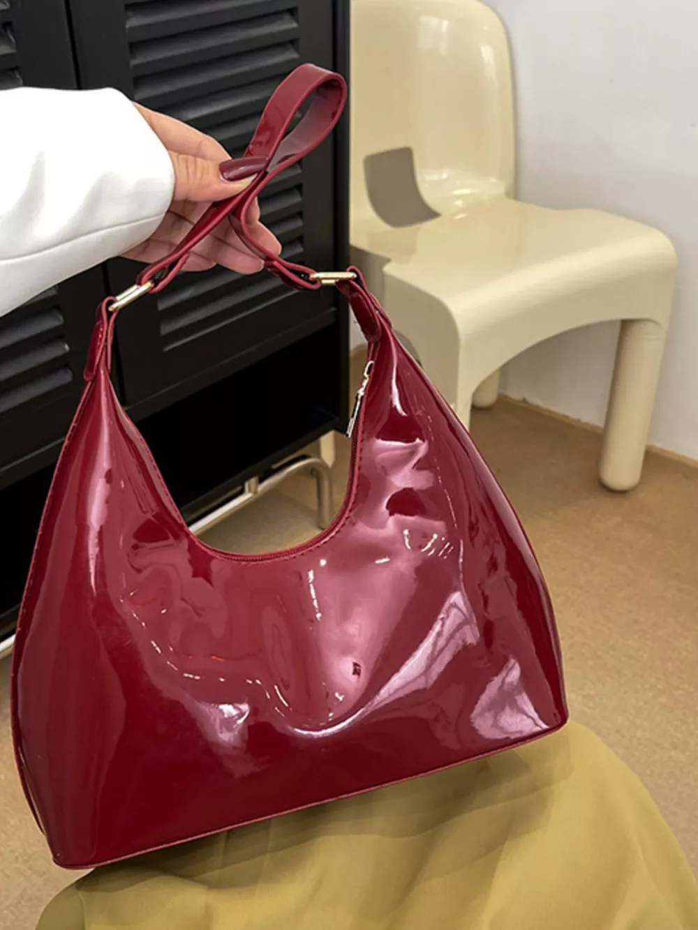 Solid Color Leather Shoulder Bag, image 10
