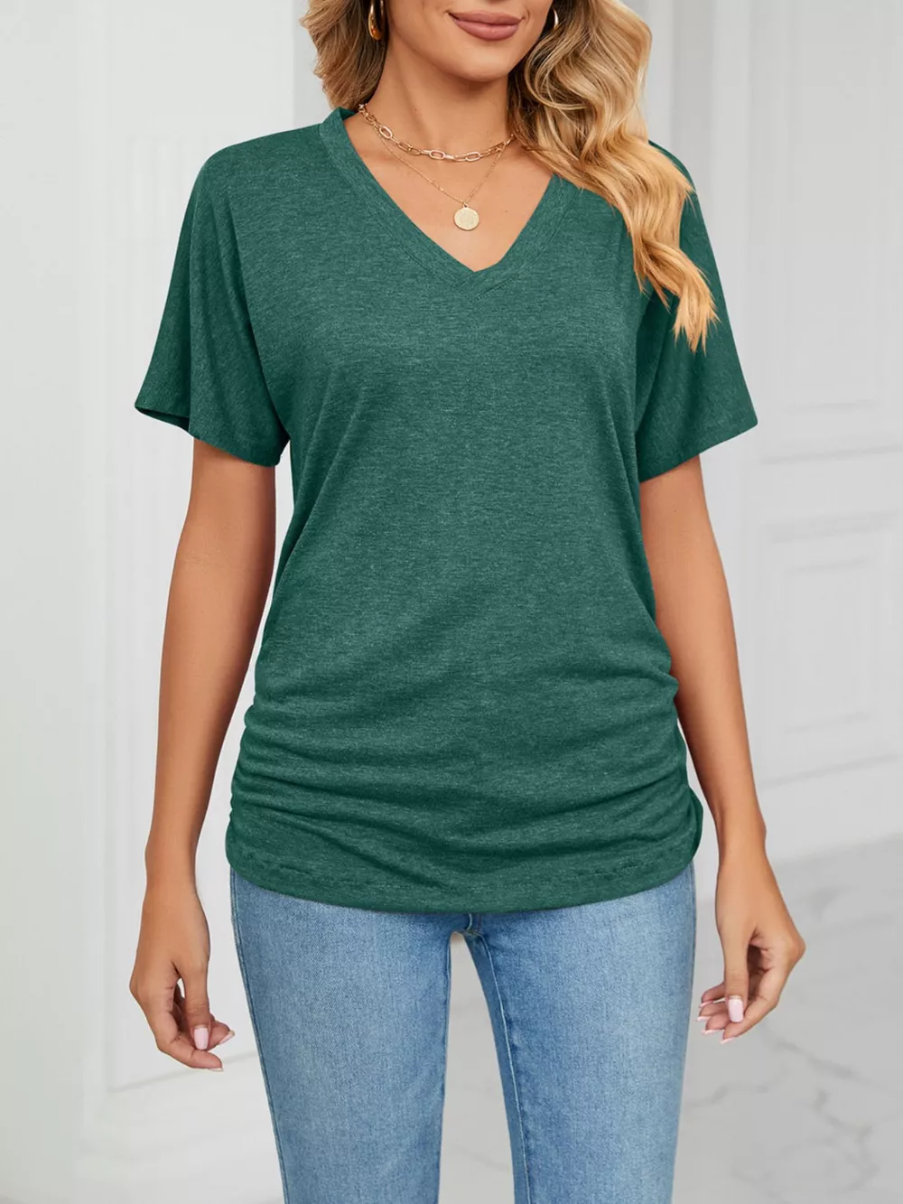 Casual V-Neck Short Sleeve T-Shirt, image 17