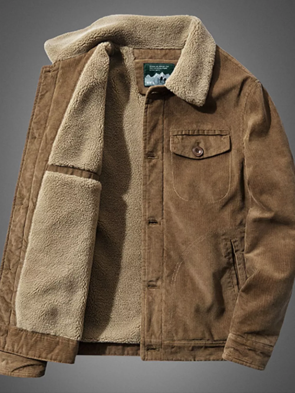 Men's Plus Size Sherpa Corduroy Button Up Jacket, image 2
