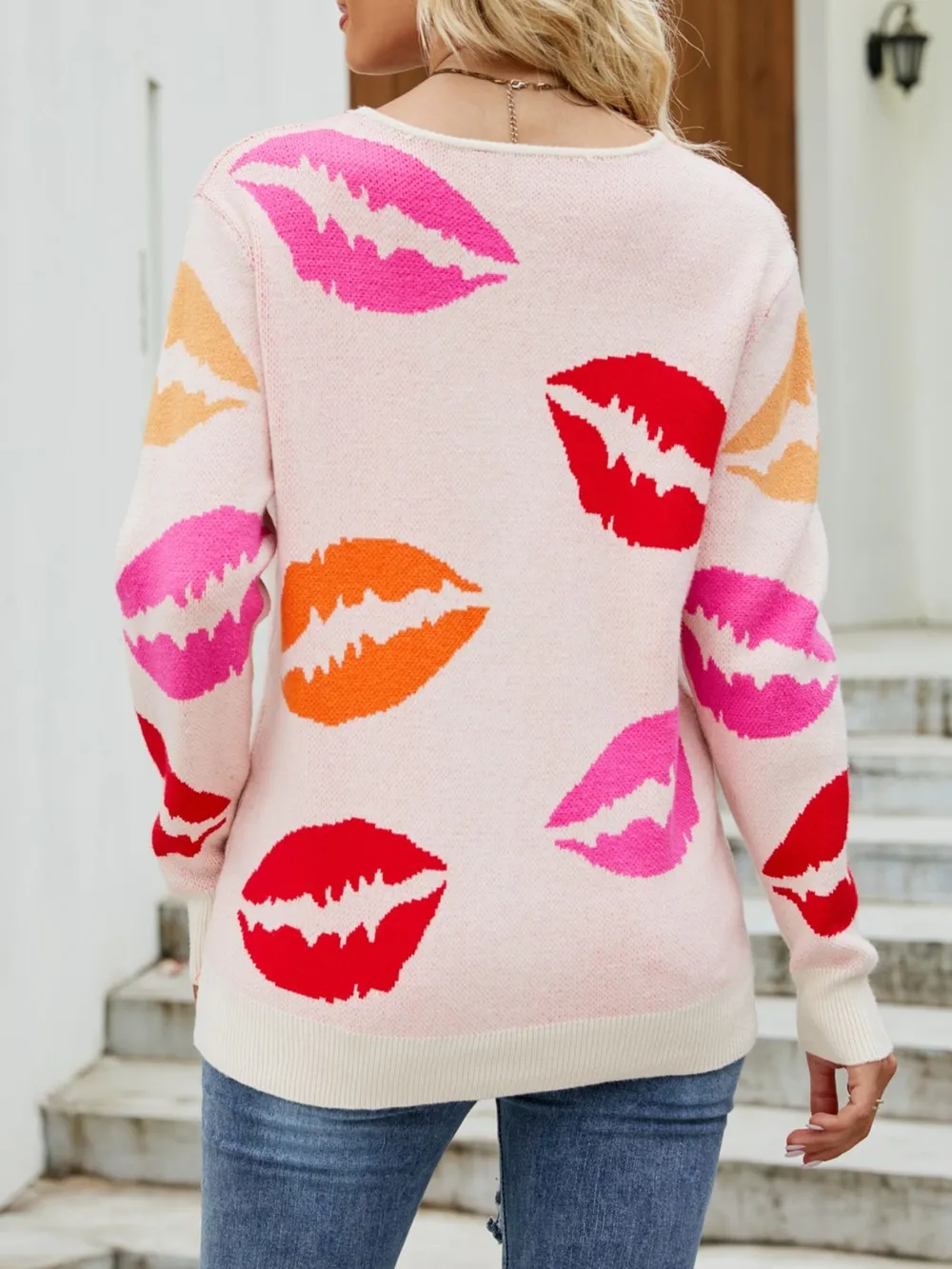 Colorful Lips V-Neck Sweater, image 2