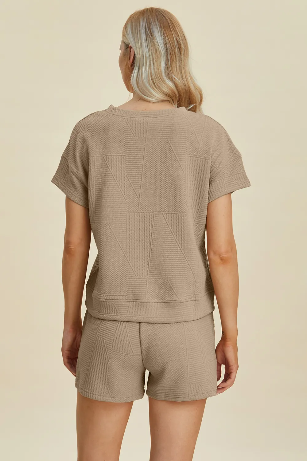Full Size Texture Short Sleeve Top and Shorts Set, image 6