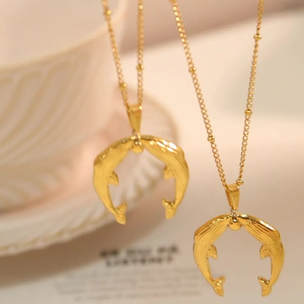 Gold Dolphin Jewelry Set with Necklace and Earrings, image 4