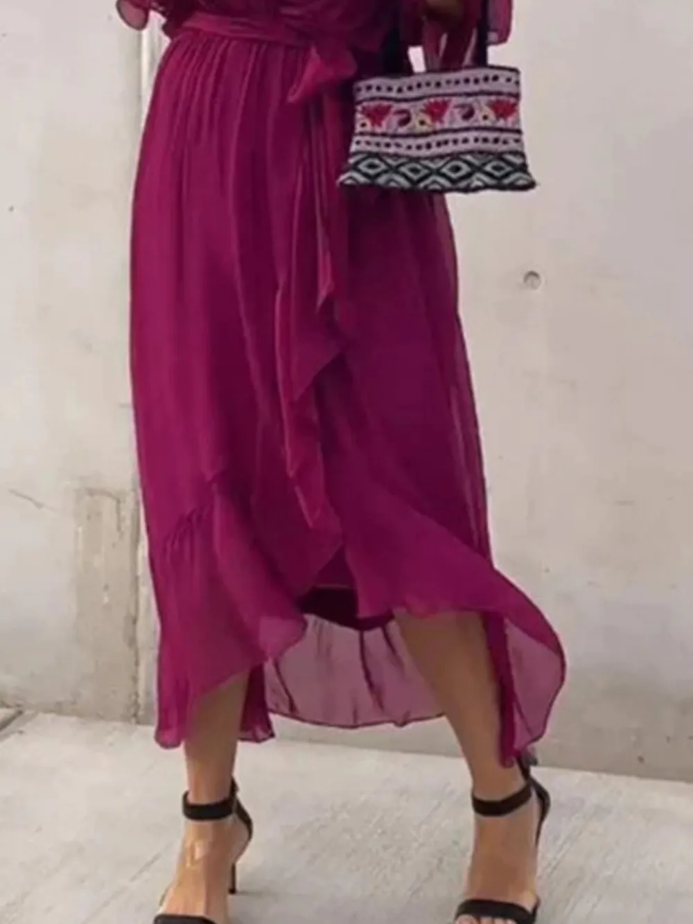 Full Size Flowy Tie Front Midi Dress with Flutter Sleeves Plus Size, image 4