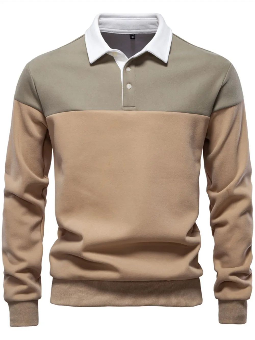 Men's Collared Neck Contrast Long Sleeve Polo, image 9