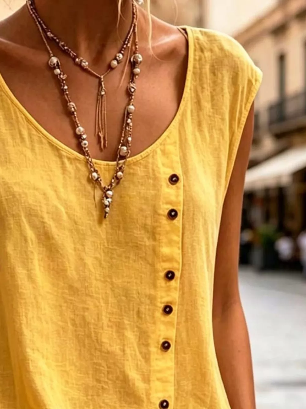 Full Size Round Neck Decor Button Tank Plus Size, image 6