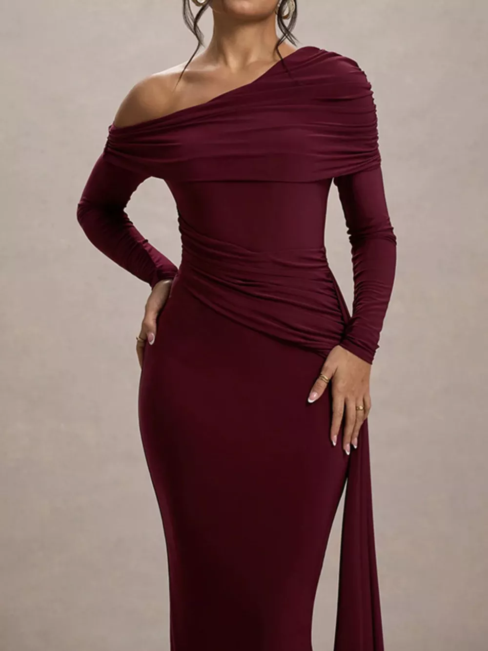 One-Shoulder Ruched Maxi Dress, image 2