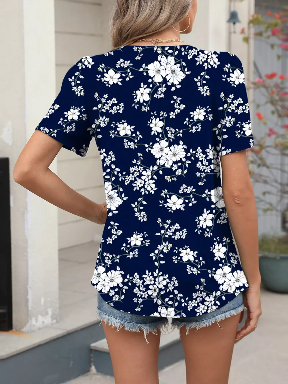 Floral Print Short Sleeve Blouse, image 7
