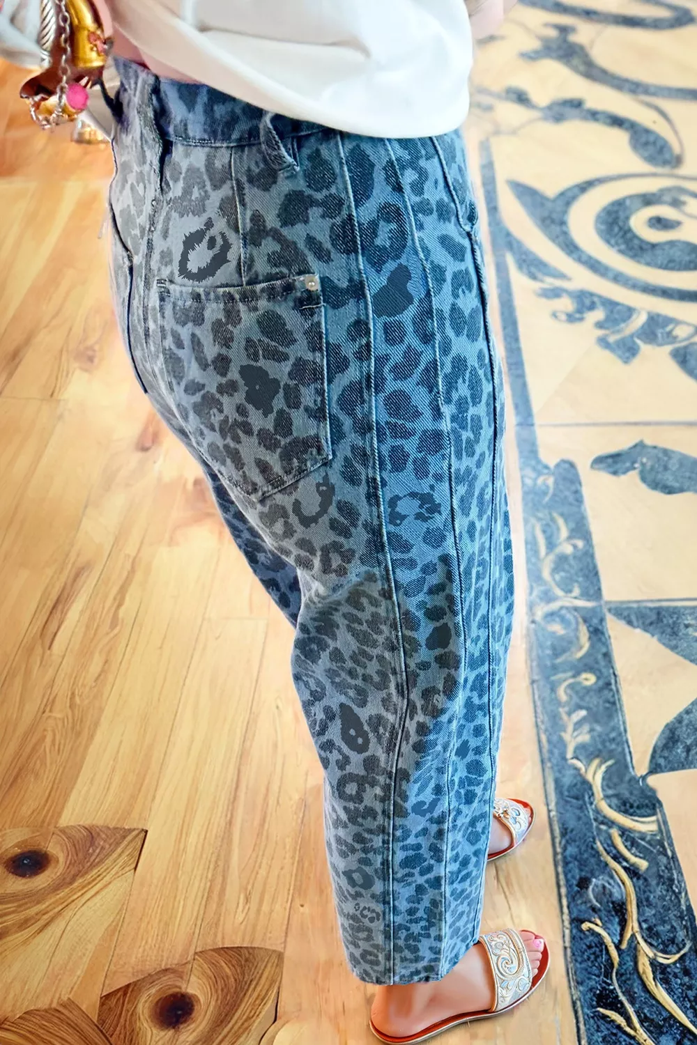 Leopard Print Barrel Leg Jeans, image 6