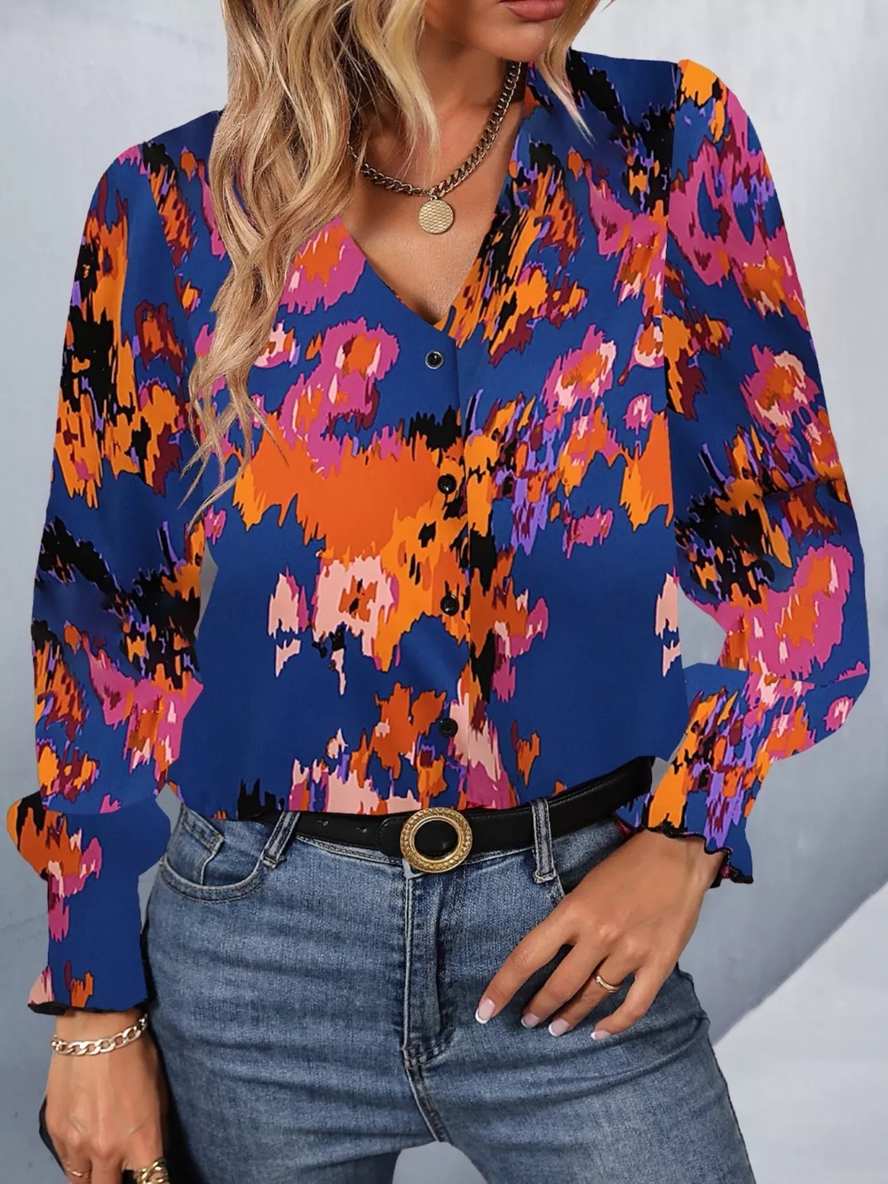 Printed Button Up Long Sleeve Shirt, image 3