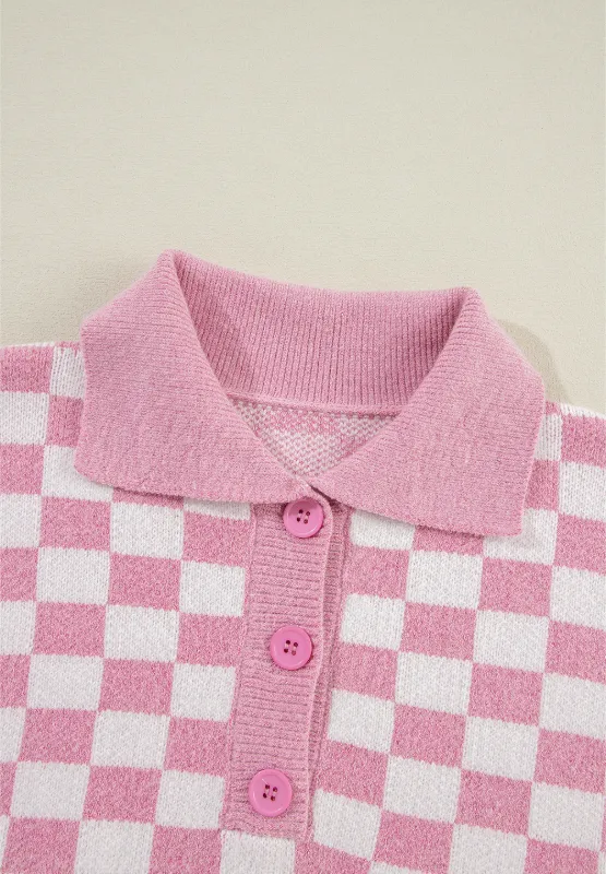 Checkered Collared Neck Long Sleeve Sweater, image 11