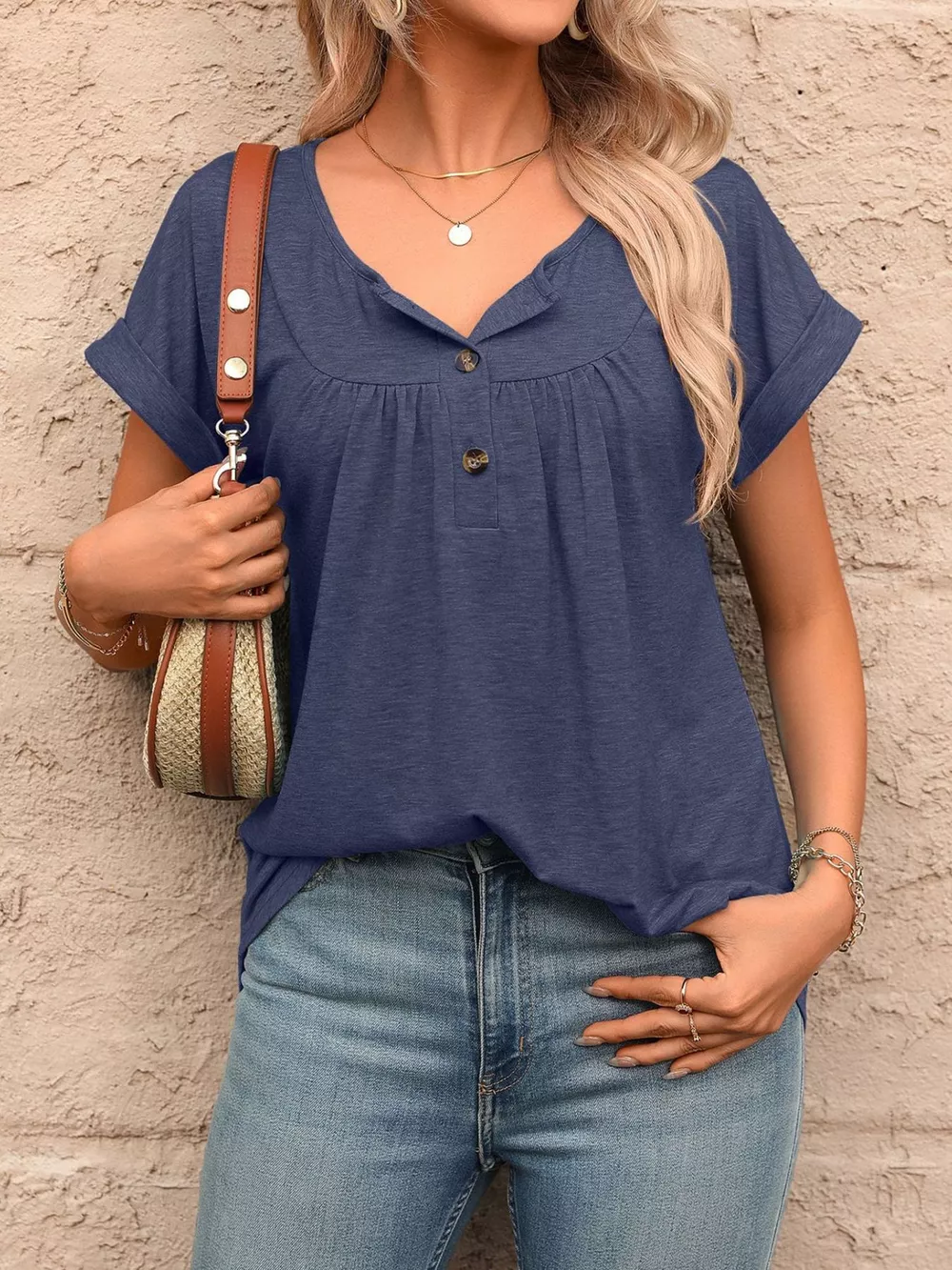 Casual Button Detail Henley T-Shirt, image 24