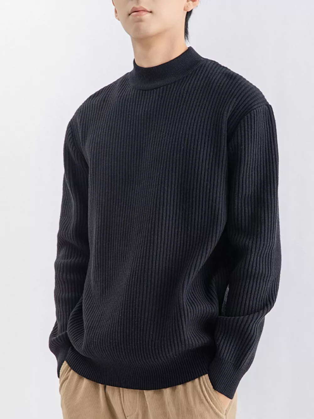 Men's Plus Size Ribbed Mock Neck Sweater, image 5