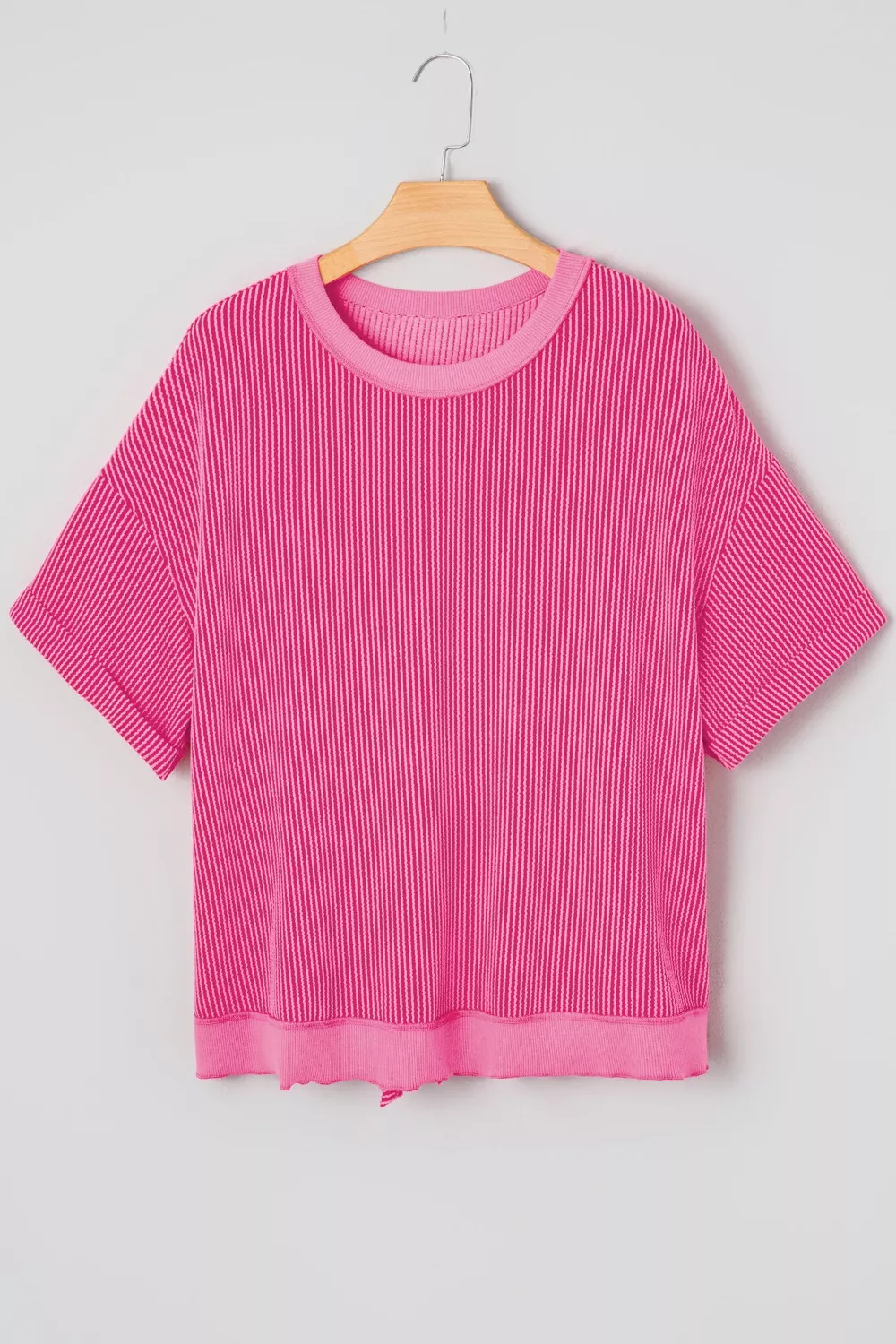 Spiral Ribbed Cutout Bow Knot Back Oversize Top, image 3