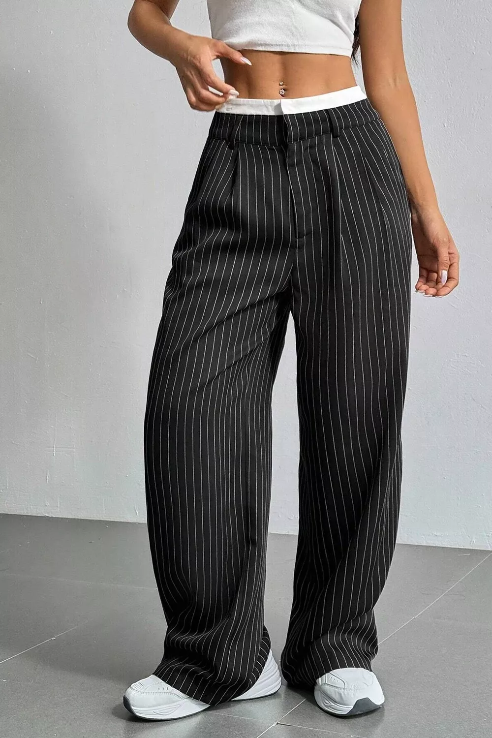 High-Waisted Pinstripe Wide-Leg Pants, image 12