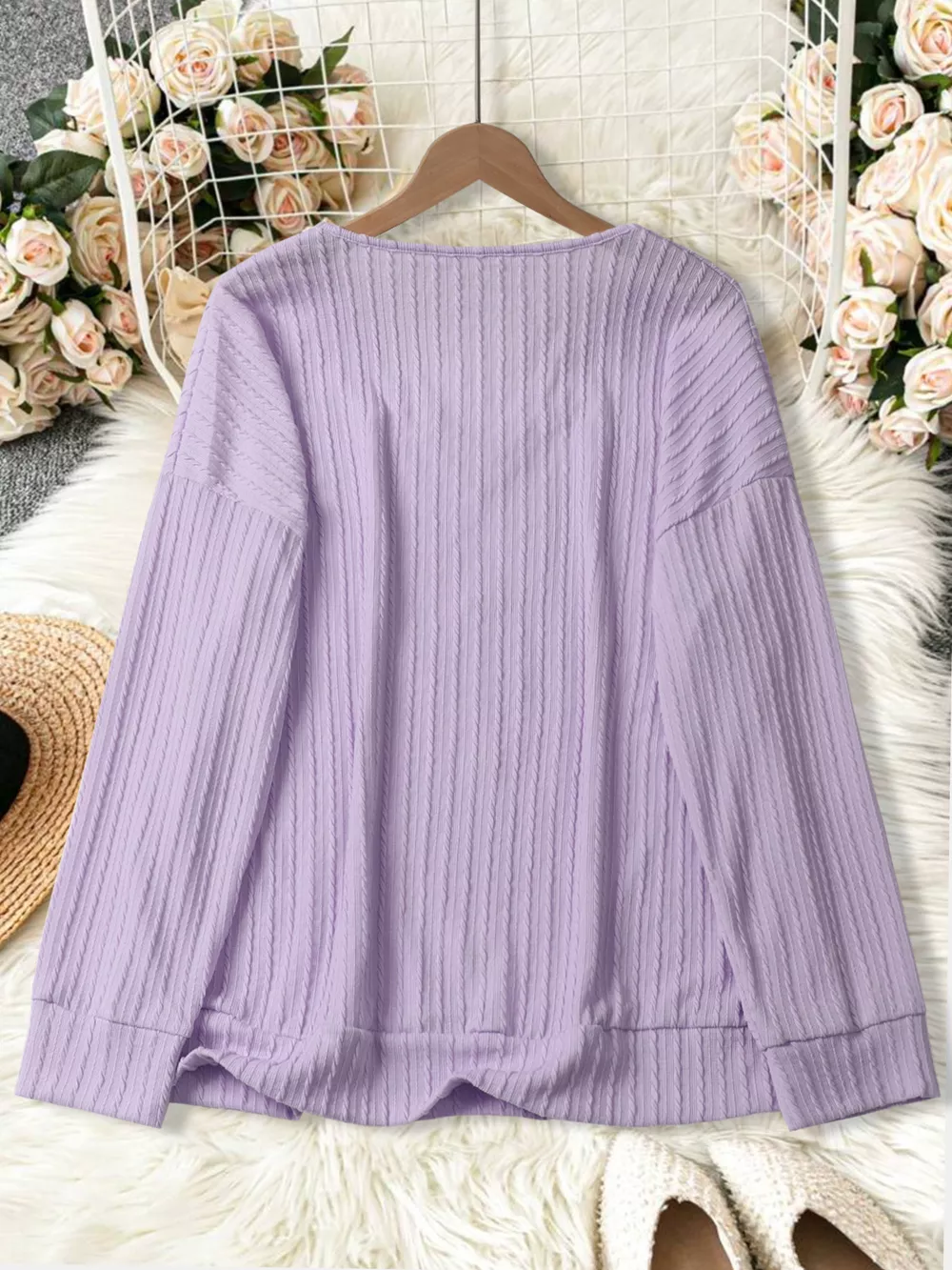 Plus Size V-Neck Dropped Shoulder Blouse, image 25
