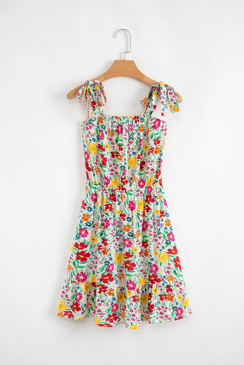 Floral Knotted Straps Cinched Waist Ruffle Hem Mini Dress, image 4