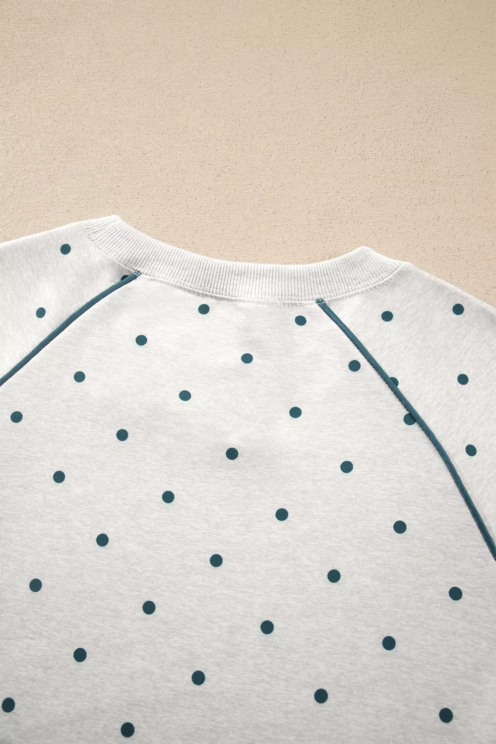 Polka Dot Print Piping Trim 3/4 Sleeve Relaxed Top, image 6