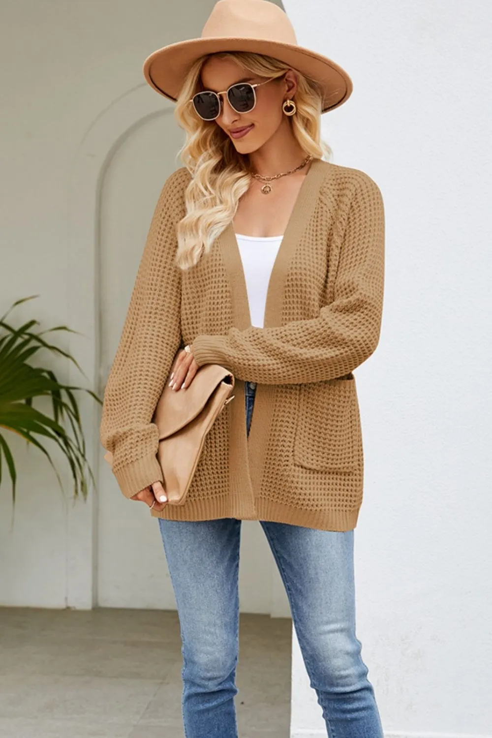 Open Front Raglan Sleeve Pocketed Cardigan, image 11