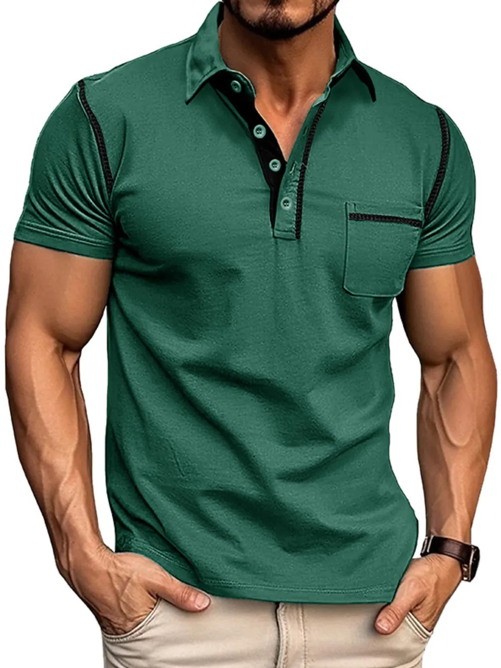 Men's Classic Polo Shirt with Contrast Stitching, image 5
