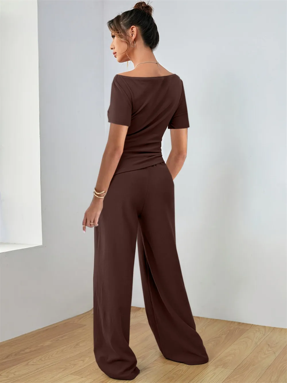 Round Neck Short Sleeve T-Shirt and Pants Set, image 16