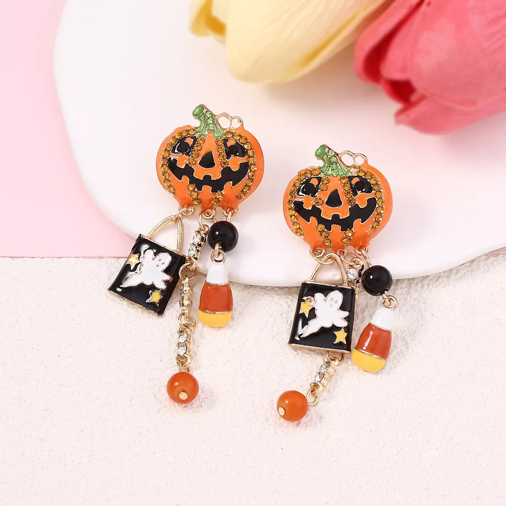 Halloween Pumpkin Ghost Dangle Earrings, image 3