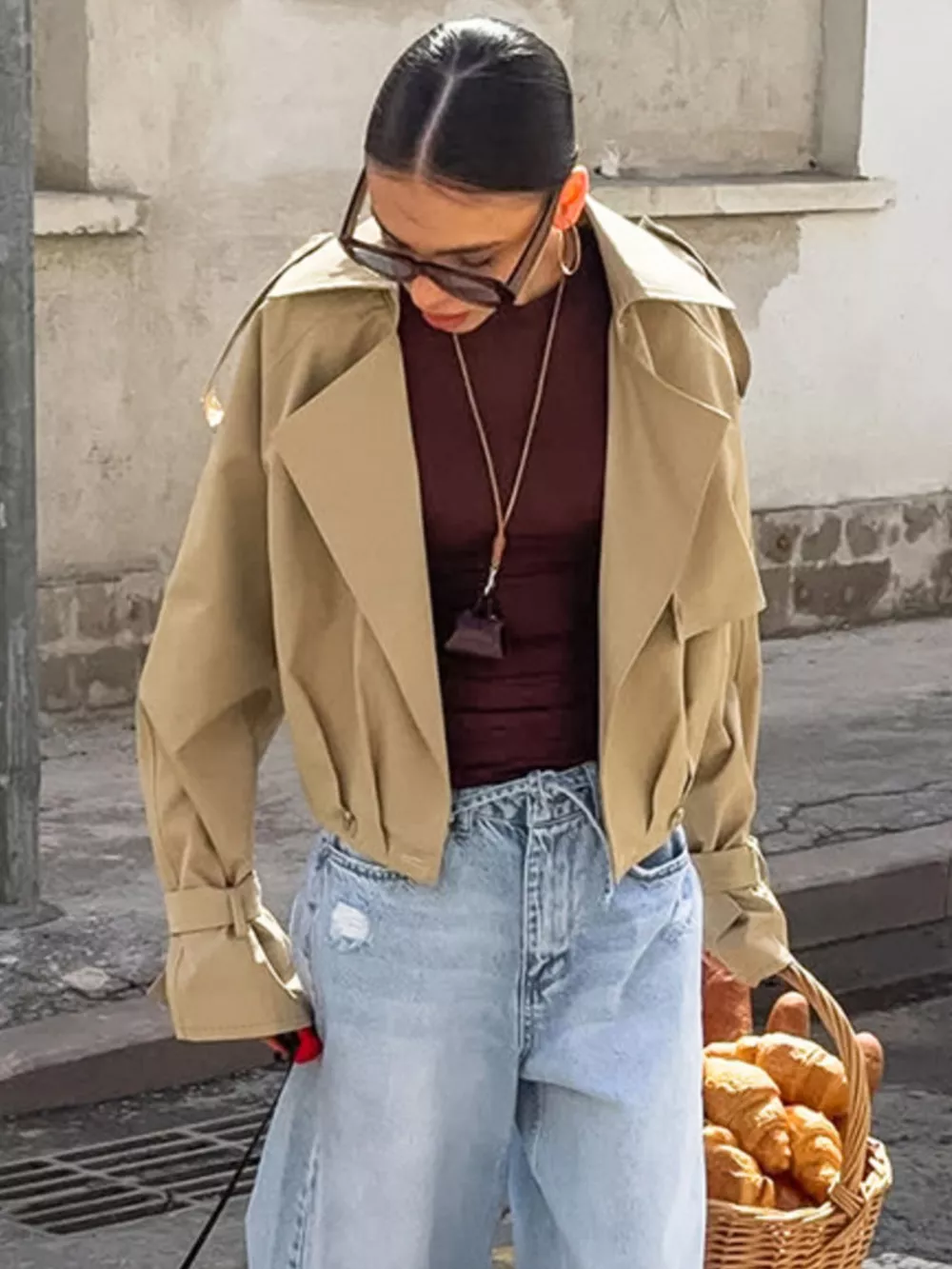 Wide Lapel Cropped Trench Coat, image 5