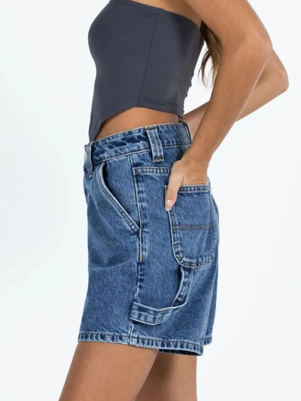 Washed High Rise Denim Shorts, image 5