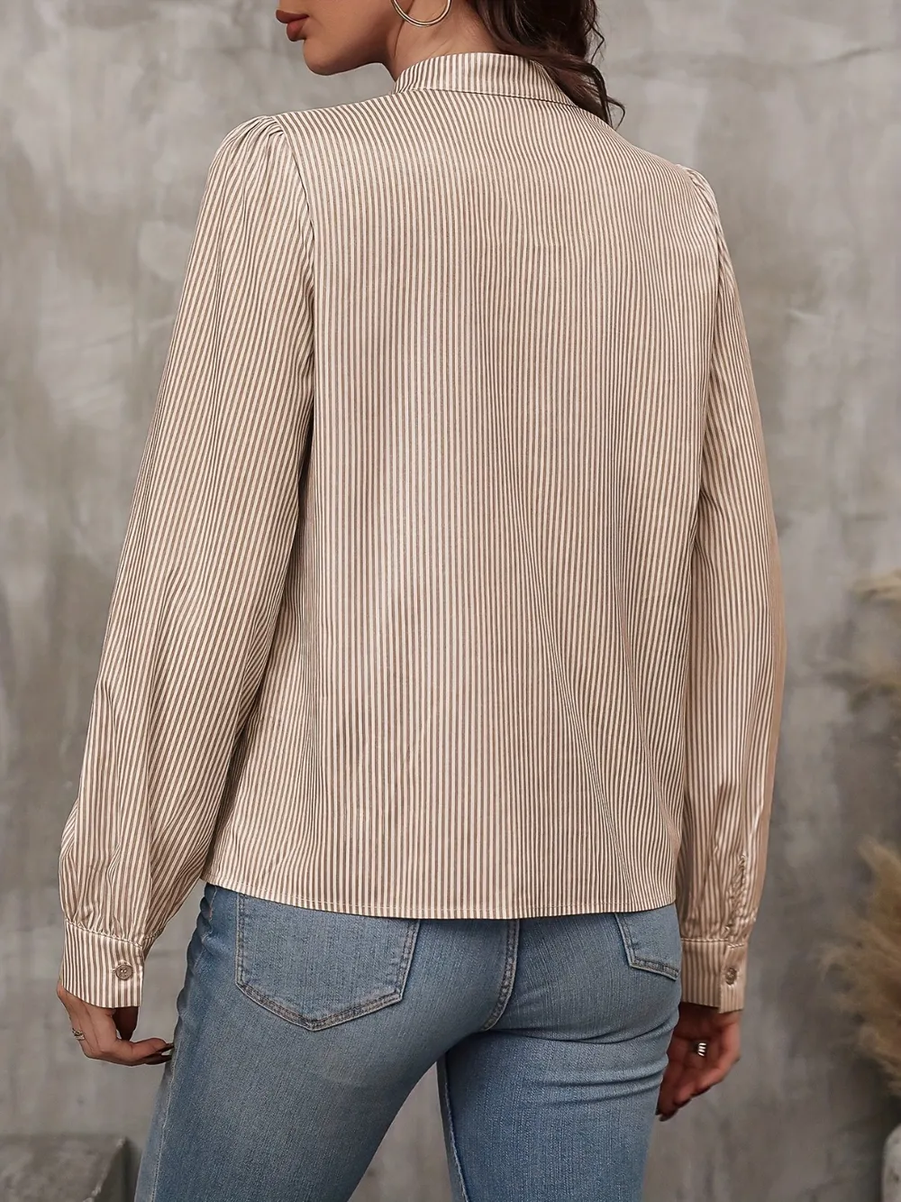 Tied Striped Long Sleeve Blouse, image 2