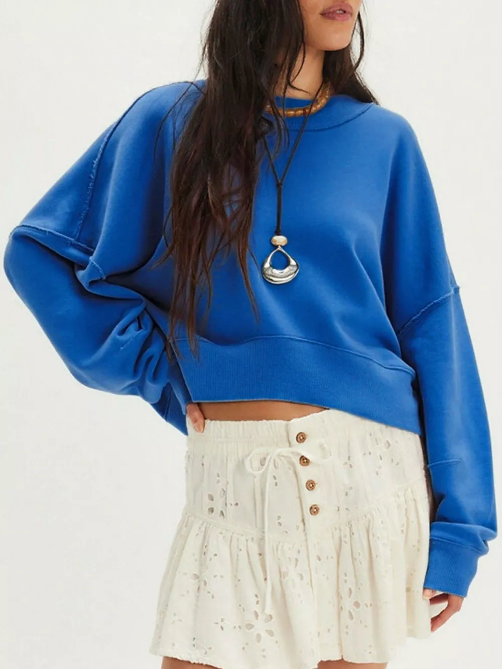 Exposed Seam Dropped Shoulder Sweatshirt, image 2