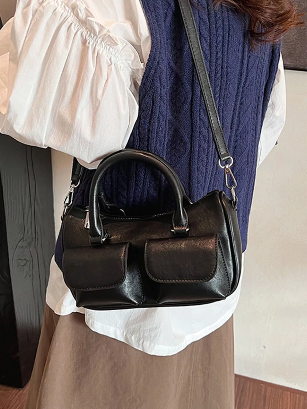 PU Leather Vintage Boston Handbag, image 3