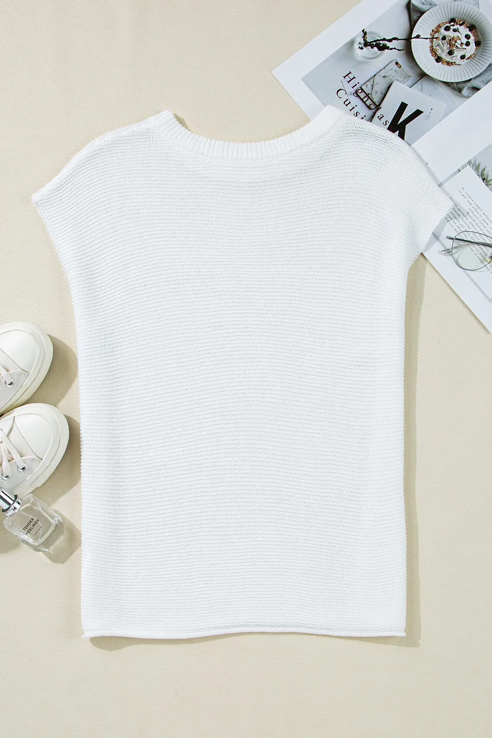 Side Slit Round Neck Knit Top, image 3