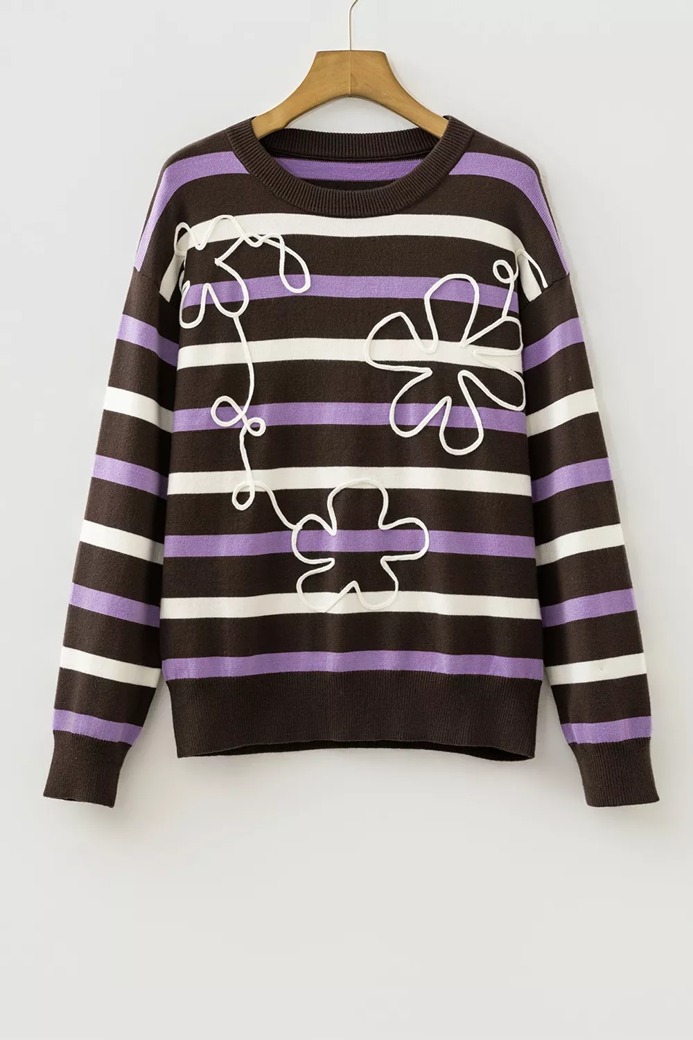 Stripe Embroidered Detail Drop Shoulder Sweater, image 11