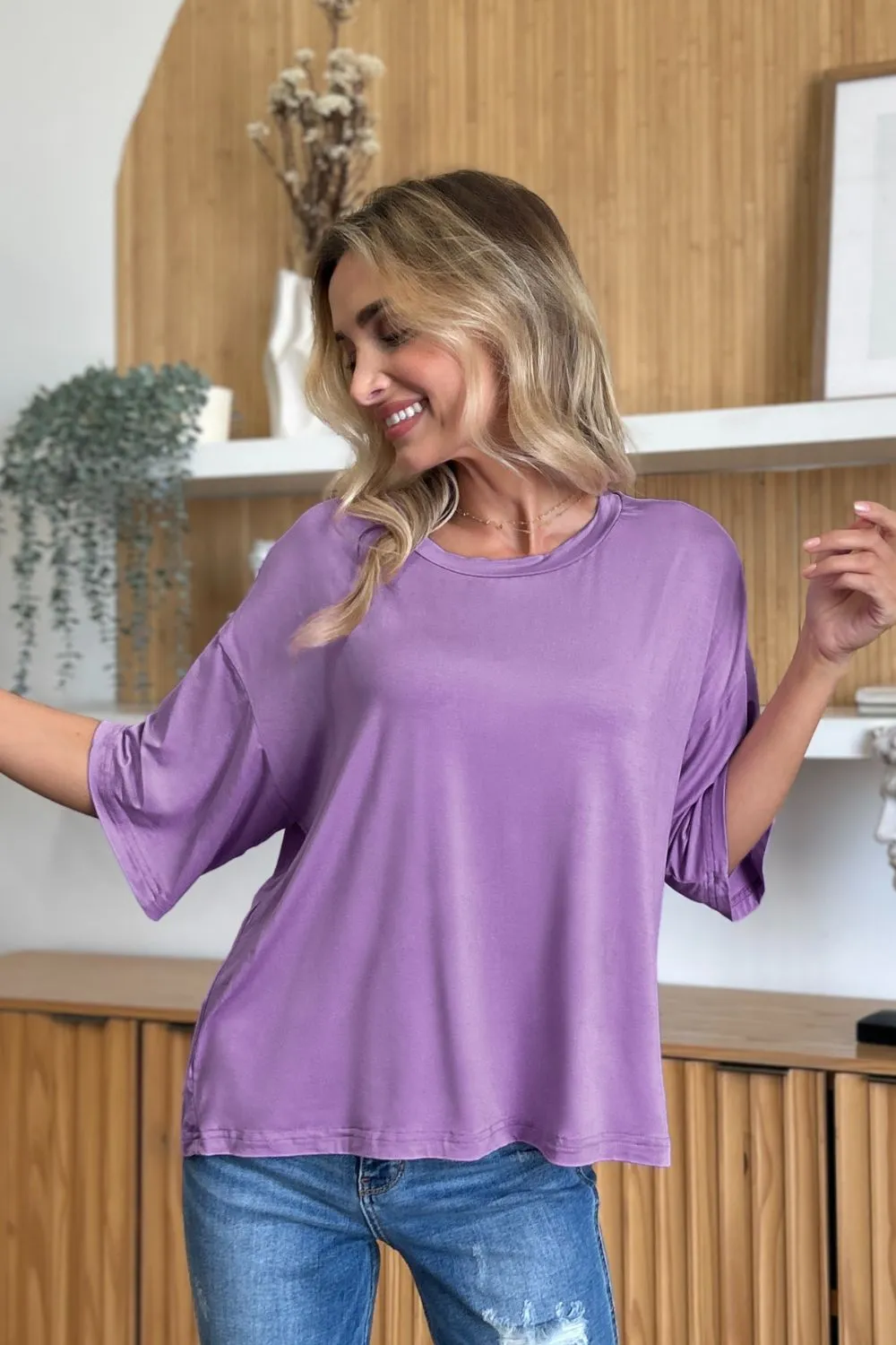 Bamboo Full Size Round Neck Drop Shoulder T-Shirt, image 5