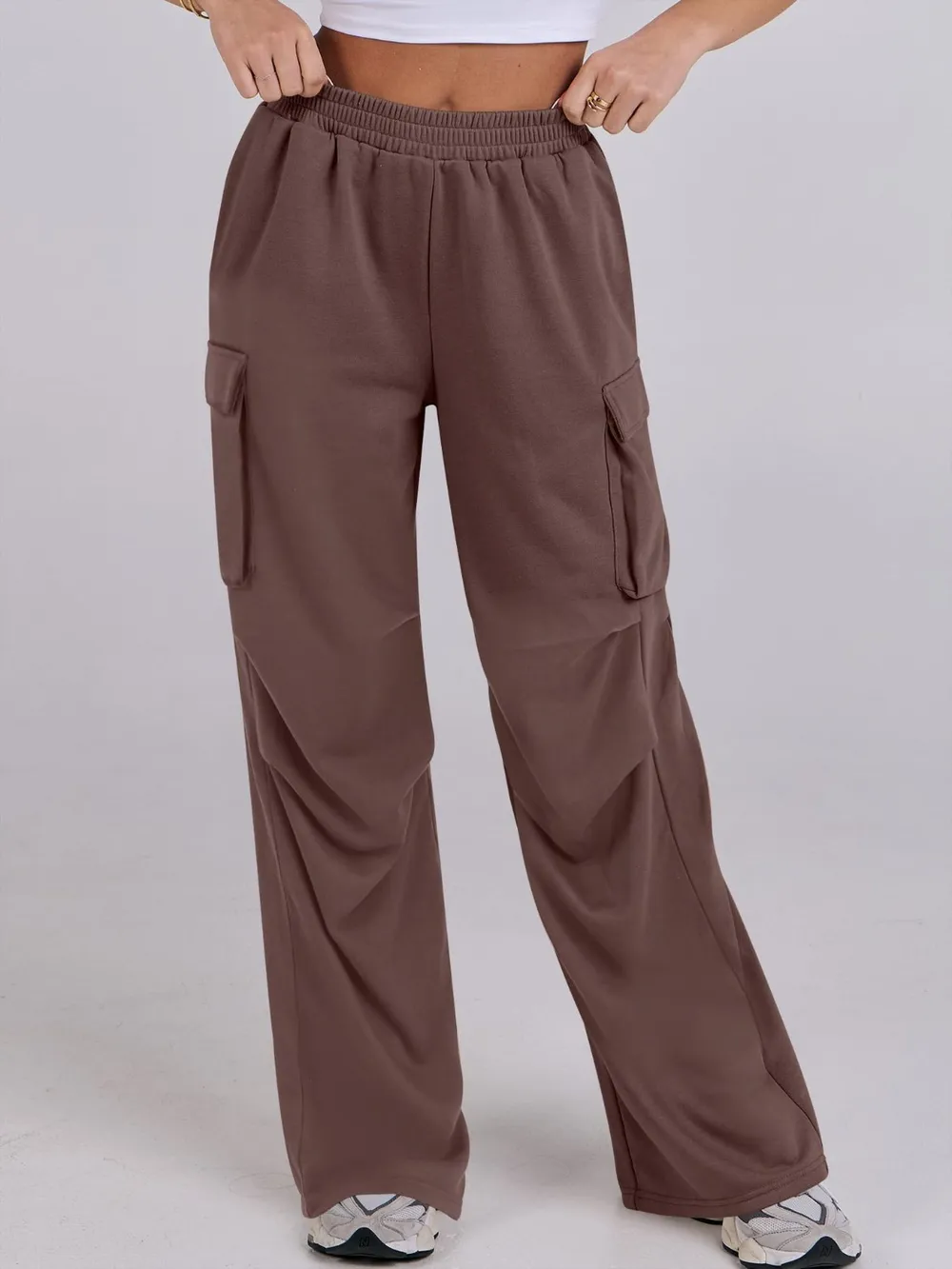 Elastic Waist Wide Leg Pants with Pockets, image 2