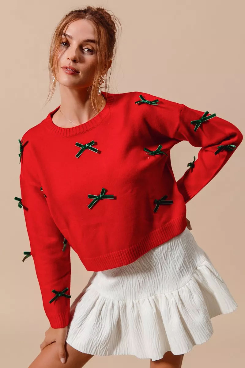 Ribbon Bow Applique Sweater, image 2