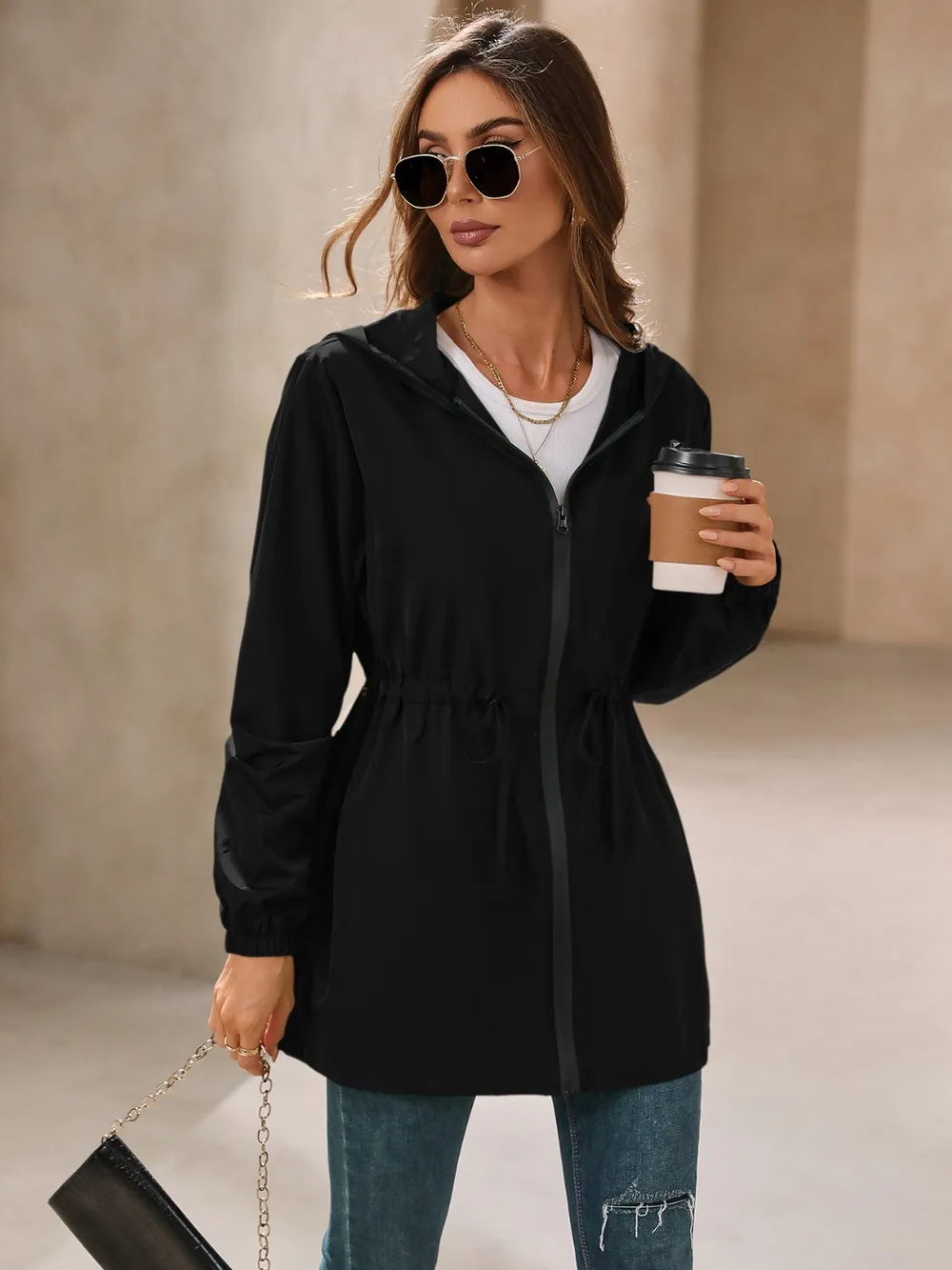 Outdoor Waterproof Long Sleeve Hooded Windbreaker, image 7