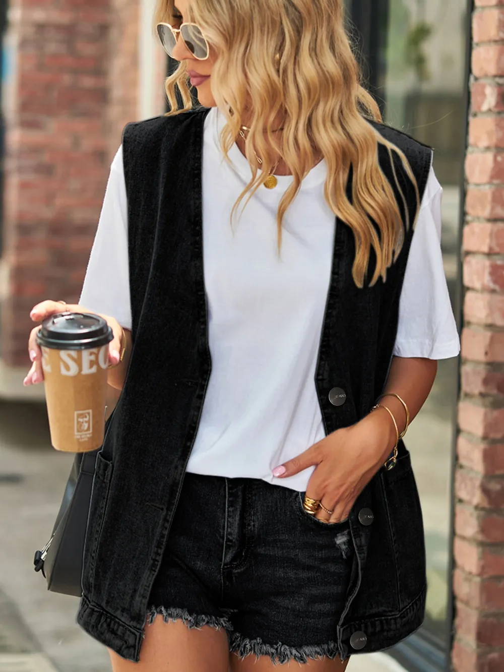 Full Size V-Neck Button Up Denim Vest, image 2