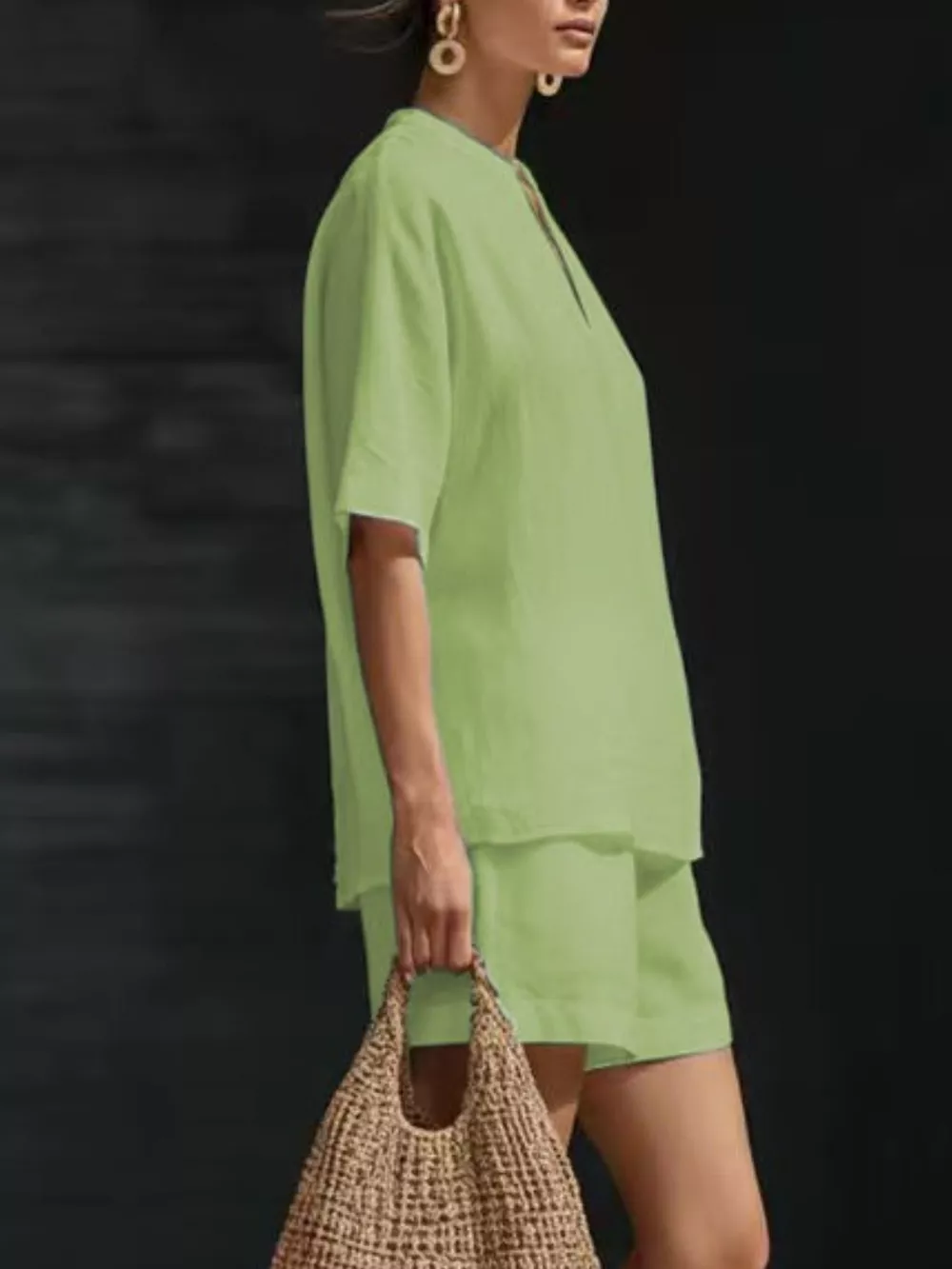 Notched Half Sleeve Top and Shorts Set, image 6
