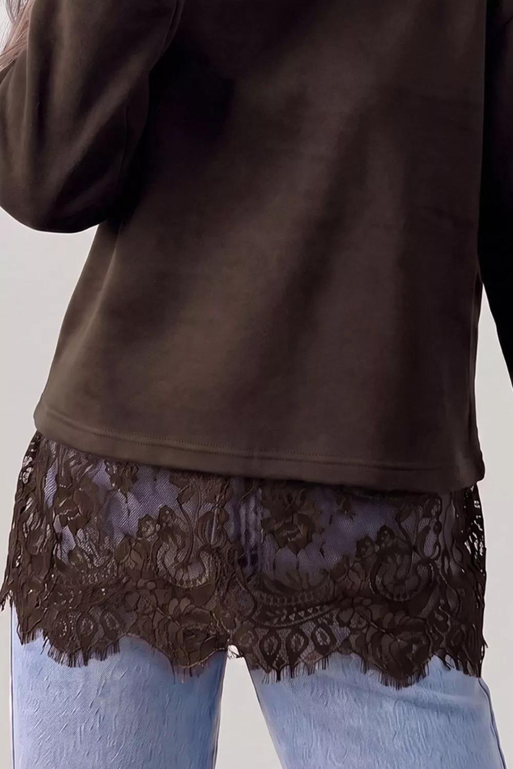 Lace Hem Mock Neck Sweatshirt, image 2