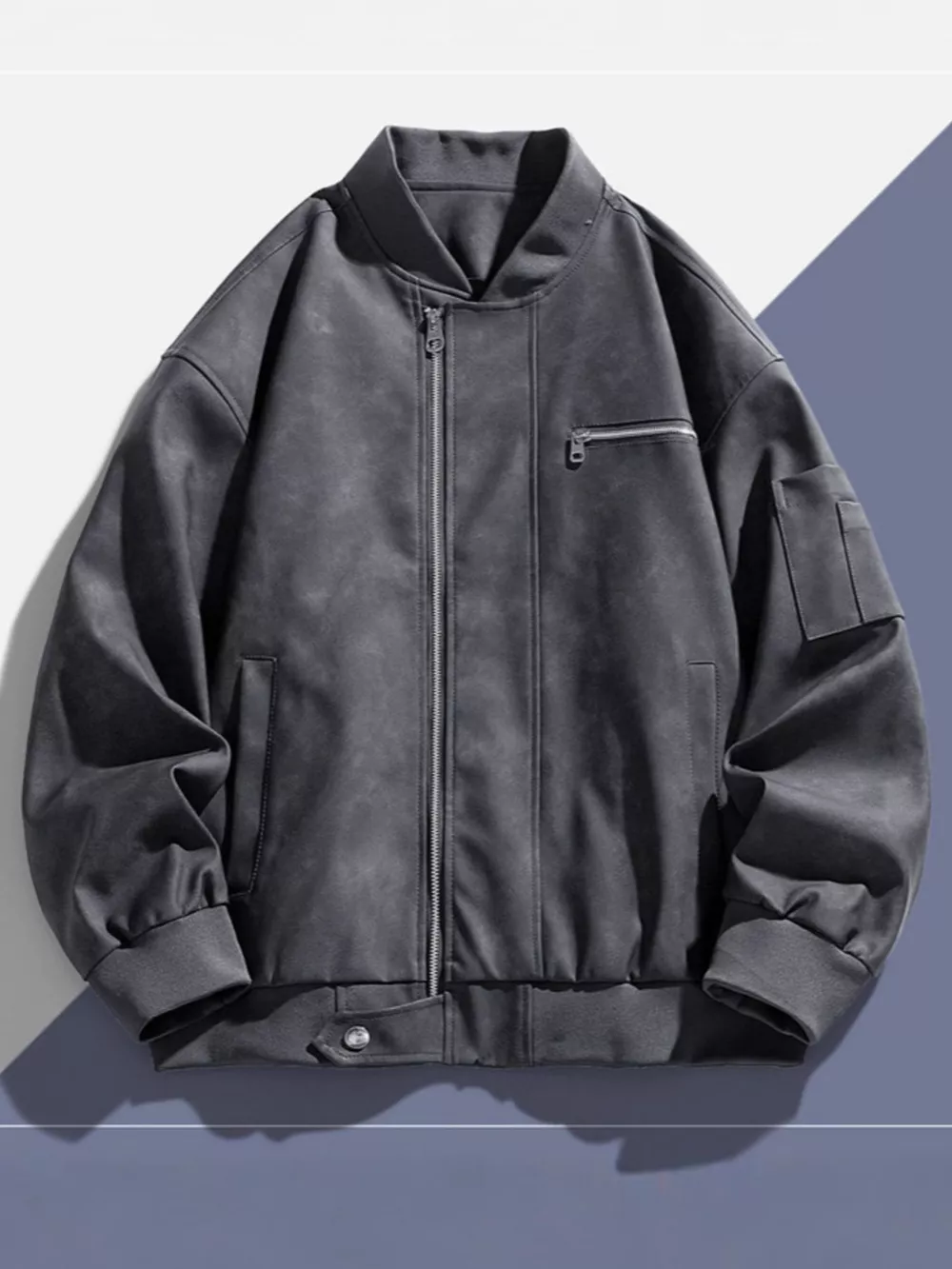 Men's Plus Size Zip Up Bomber Jacket, image 3