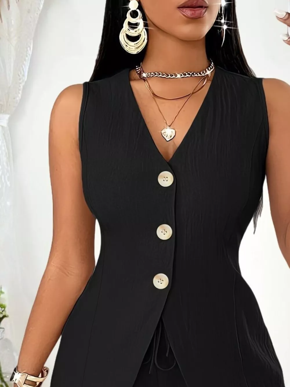 Sleeveless Button-Down Vest & Shorts Set, image 6