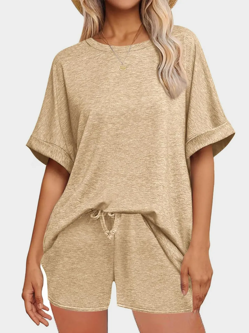 Round Neck T-Shirt and Drawstring Shorts Set, image 2